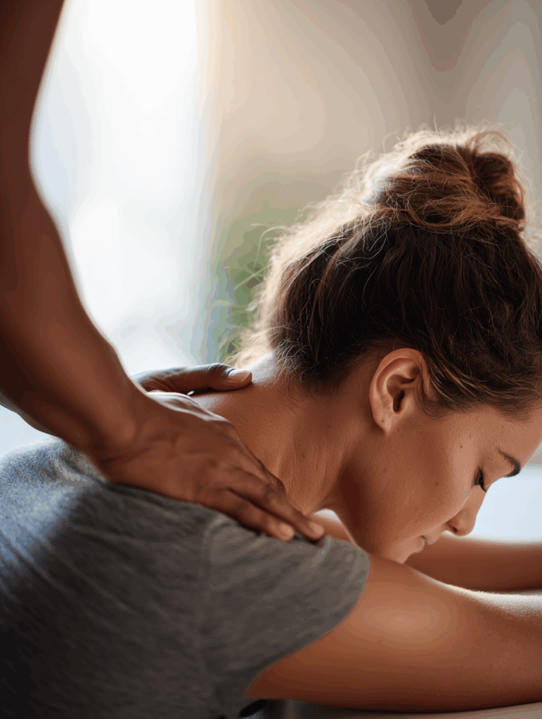 Lypning a cinematic mid shot of a white woman receiving osteo 0dd01828 d24a 4803 b15e 3f4e7a1e1f7f 2